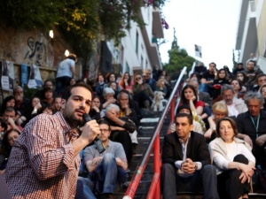 Γαβριήλ Σακελλαρίδης - Ομιλία στα Εξάρχεια, Ανοιχτή Πόλη